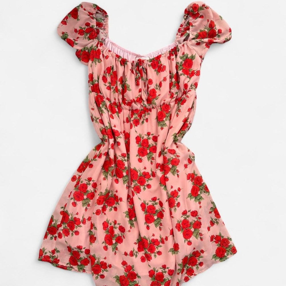 Showpo Pink Floral Milkmaid Dress